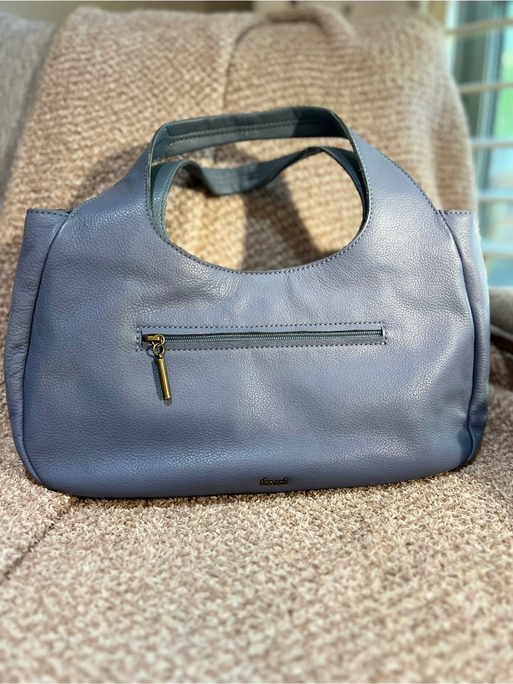 The Sak Rylan Medium Leather Satchel Bag Slate Blue Euc